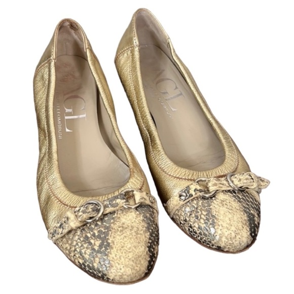 AGL Attilio Giusti Leombruni Monika Gold Metallic Snakeskin Ballet Loafer 37 - Picture 1 of 9